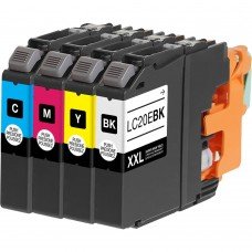 ENSEMBLE COMBO DE CARTOUCHE JET D'ENCRE BROTHER LC20E BK/C/M/Y XXL COMPATIBLE NOIR/CYAN/MAGENTA/JAUNE
