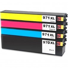 ENSEMBLE COMBO DE CARTOUCHE JET D'ENCRE HP970/HP971 BK/C/M/Y XL COMPATIBLE NOIR/CYAN/MAGENTA/JAUNE